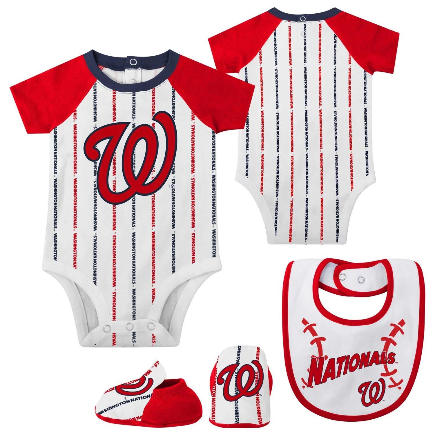Белое боди реглан из трех частей для новорожденных и младенцев Washington Nationals, пинетки и нагрудник Outerstuff
Белое боди реглан из трех частей для новорожденных и младенцев Washington Nationals, пинетки и нагрудник Outerstuff