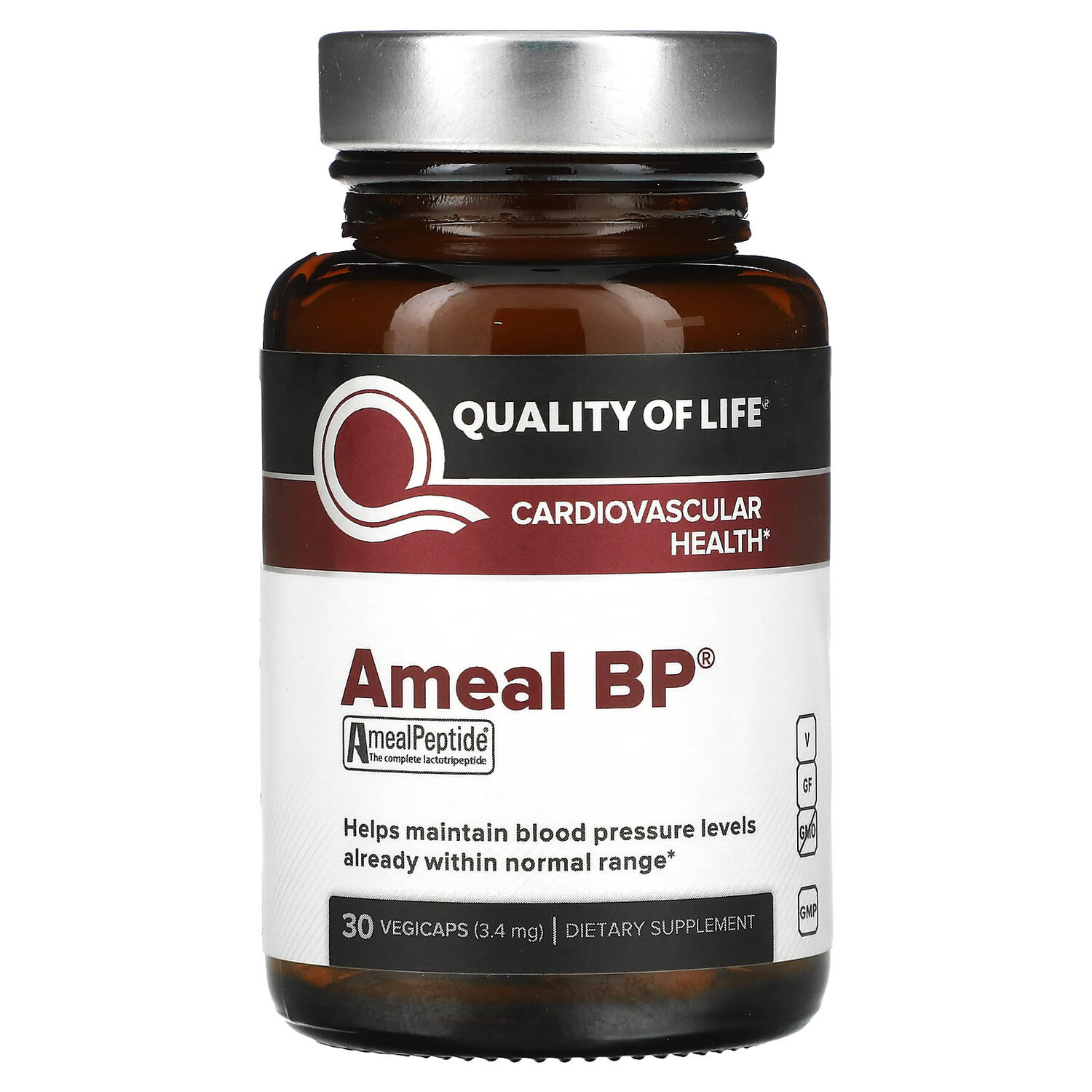Ameal BP, здоровья сердечно-сосудистой системы, 3,4 мг, 30 капсул в растительной оболочке, Quality of Life Labs
Ameal BP, здоровья сердечно-сосудистой системы, 3,4 мг, 30 капсул в растительной оболочке, Quality of Life Labs