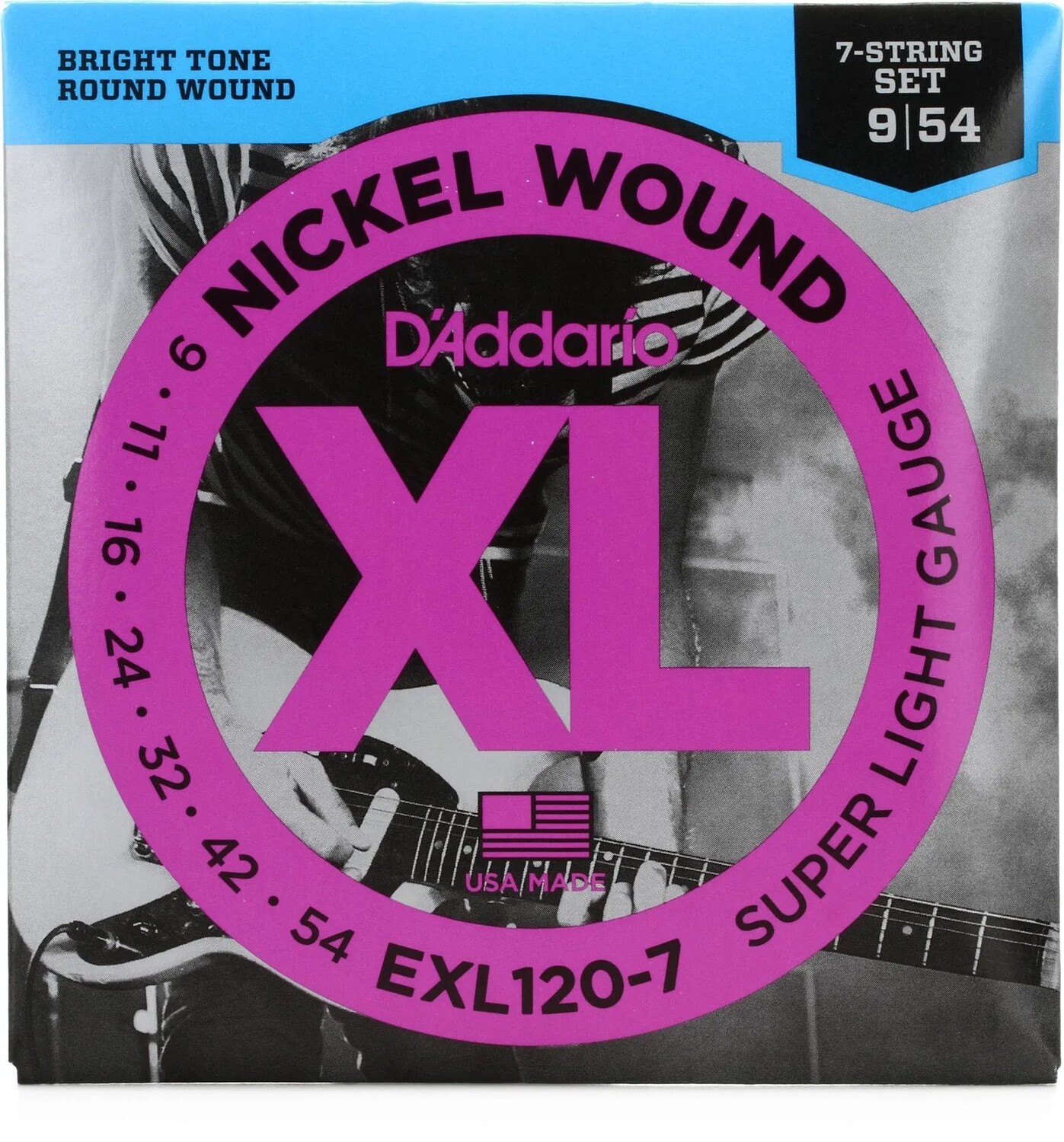 Струны для электрогитары D'Addario EXL120-7 XL с никелевой обмоткой — .009-.054, сверхлегкие, 7-струнные
Струны для электрогитары D'Addario EXL120-7 XL с никелевой обмоткой — .009-.054, сверхлегкие, 7-струнные