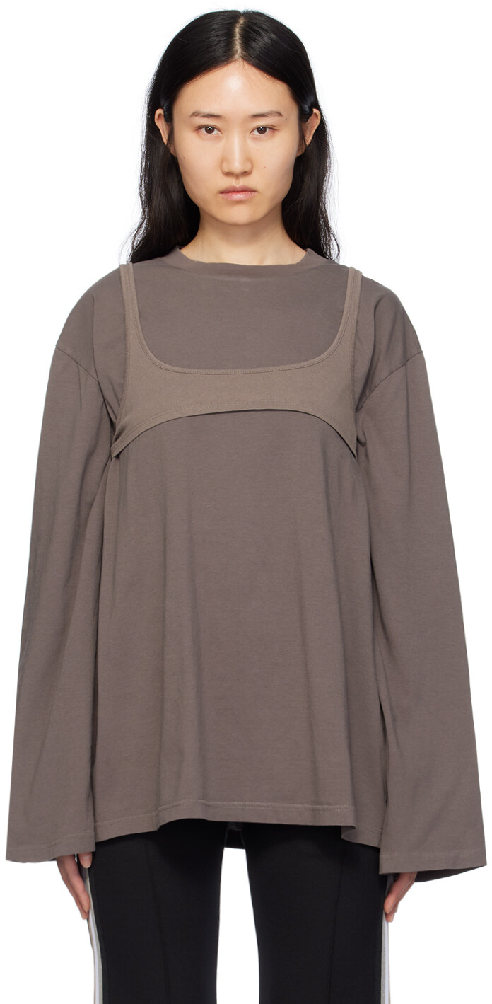 Серо-коричневая футболка с длинным рукавом и цифровой подписью Mm6 Maison Margiela
Серо-коричневая футболка с длинным рукавом и цифровой подписью Mm6 Maison Margiela