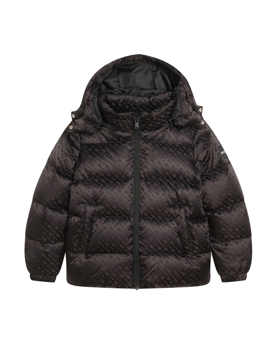 Пуховик для мальчика с капюшоном и монограммным принтом в тон BOSS Kidswear, черный
Пуховик для мальчика с капюшоном и монограммным принтом в тон BOSS Kidswear, черный