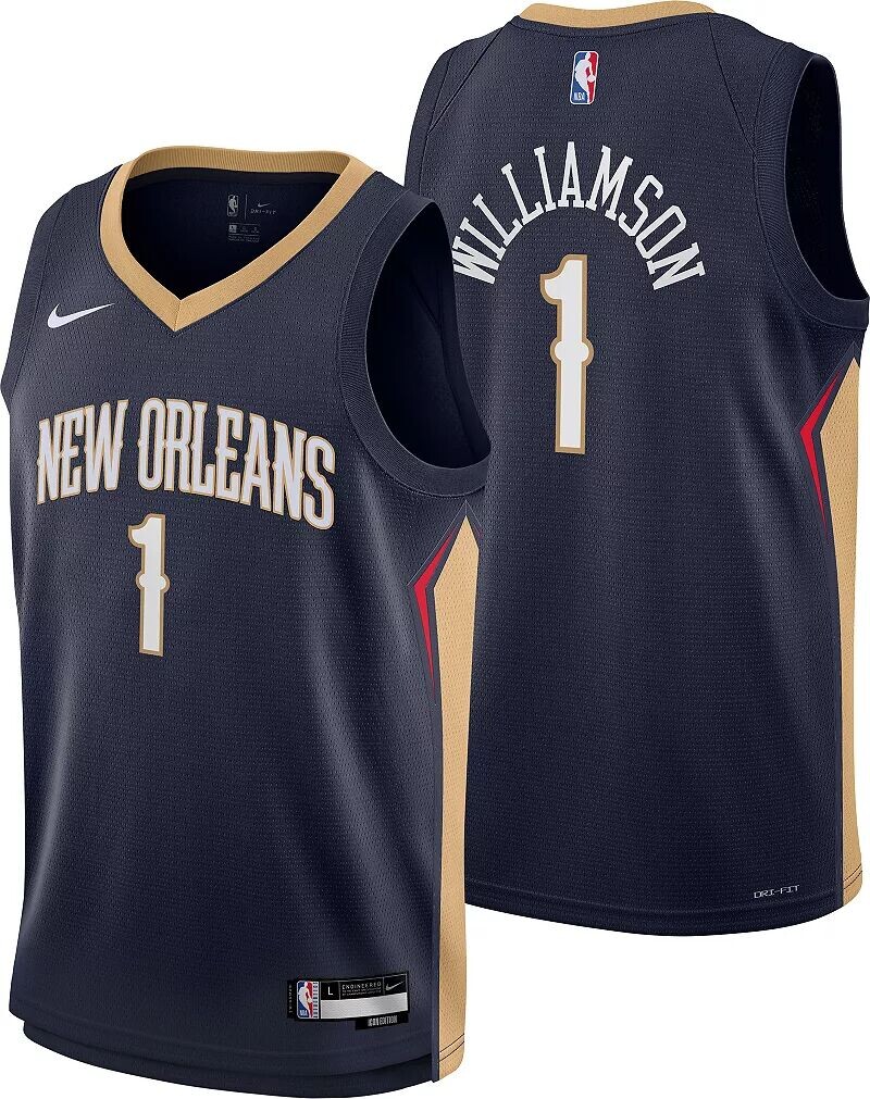 Молодежная футболка Nike New Orleans Pelicans Зайона Уильямсона #1 темно-синего цвета Swingman
Молодежная футболка Nike New Orleans Pelicans Зайона Уильямсона #1 темно-синего цвета Swingman