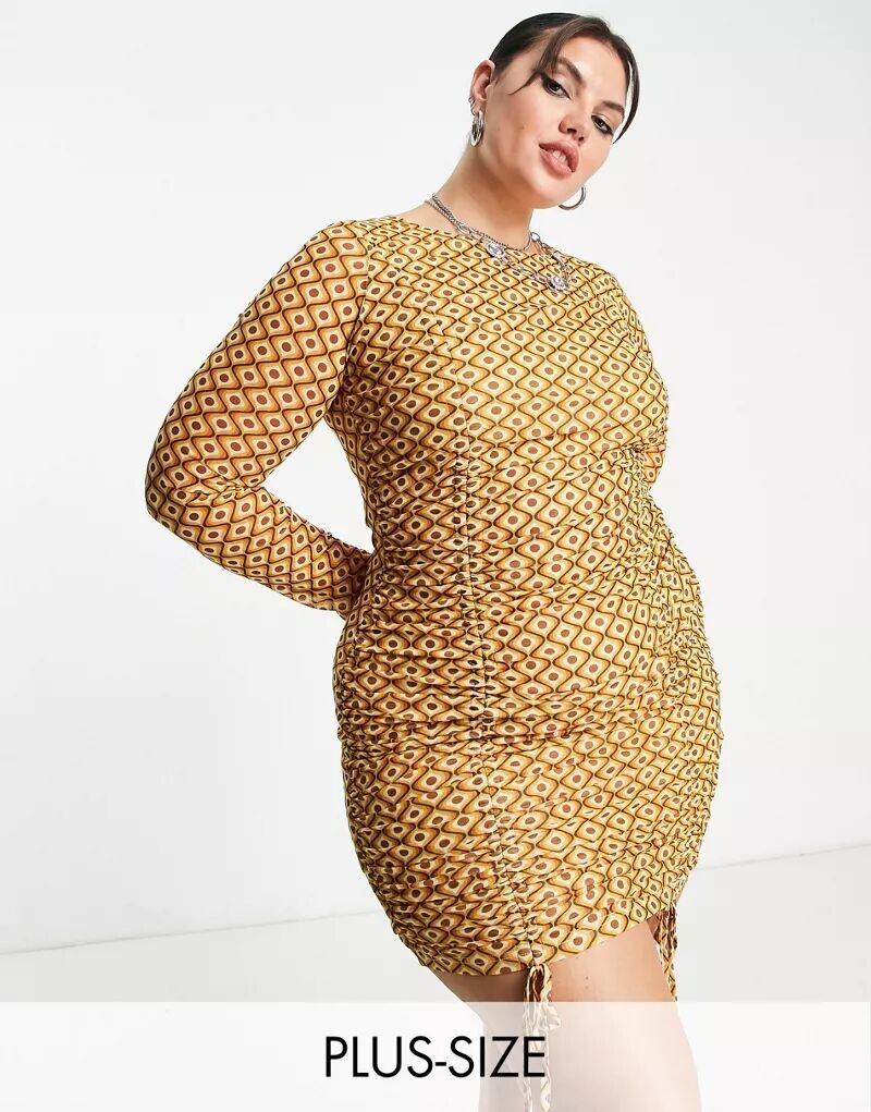 Коричневое платье мини со сборками и геометрическим узором Urban Threads Plus
Коричневое платье мини со сборками и геометрическим узором Urban Threads Plus