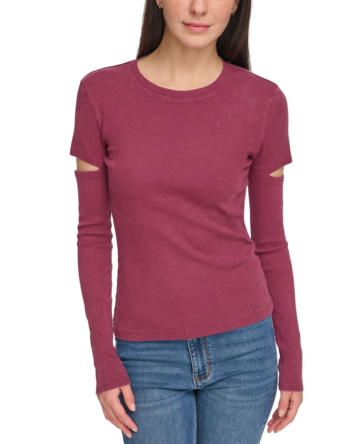 Женский трикотажный топ с круглым вырезом и длинными рукавами и вырезом DKNY Jeans
Женский трикотажный топ с круглым вырезом и длинными рукавами и вырезом DKNY Jeans