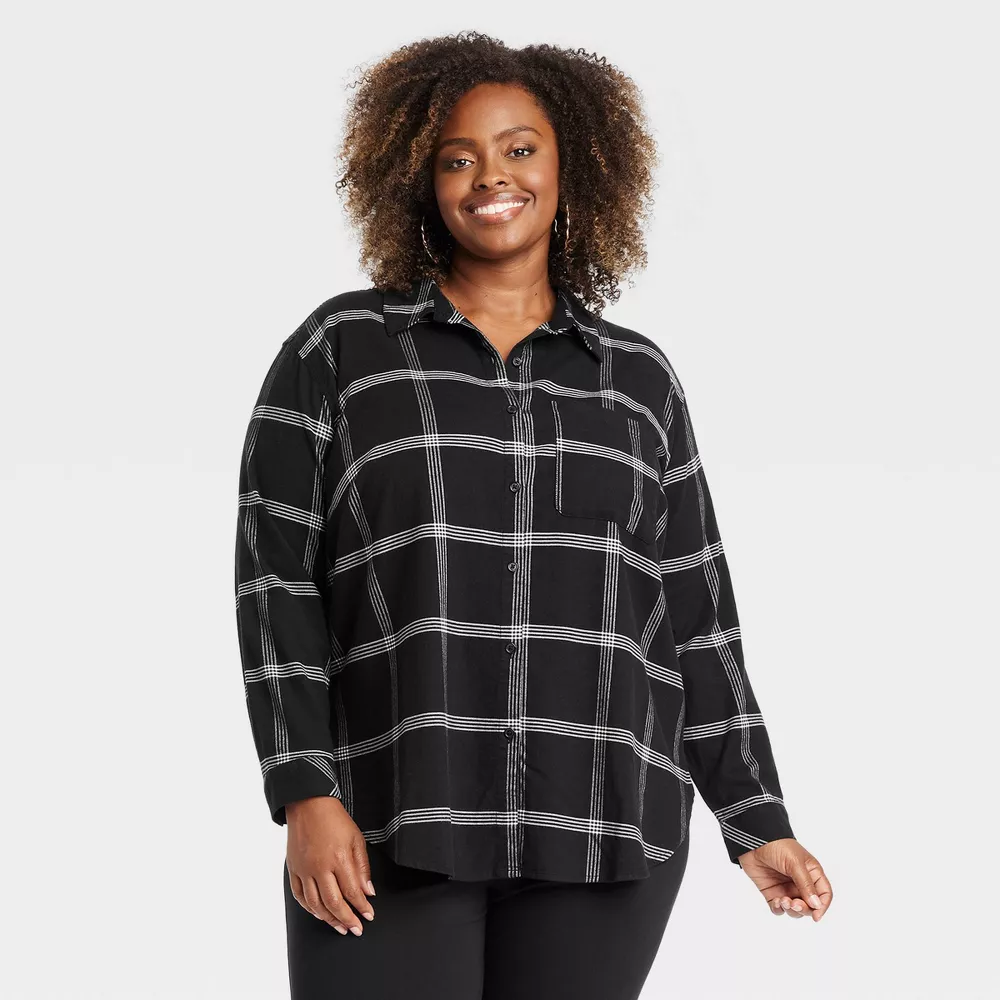 Женская фланелевая рубашка с длинным рукавом на пуговицах - Ava & Viv, цвет Black Plaid
Женская фланелевая рубашка с длинным рукавом на пуговицах - Ava & Viv, цвет Black Plaid