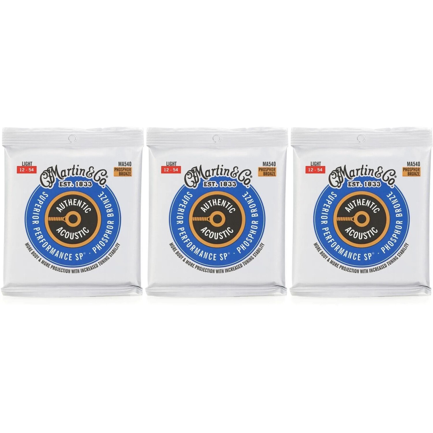 Новые гитарные струны Martin MA540 Authentic Acoustic Superior Performance 92/8 из фосфористой бронзы (3 шт.) — .012-.054, светлые
Новые гитарные струны Martin MA540 Authentic Acoustic Superior Performance 92/8 из фосфористой бронзы (3 шт.) — .012-.054, светлые