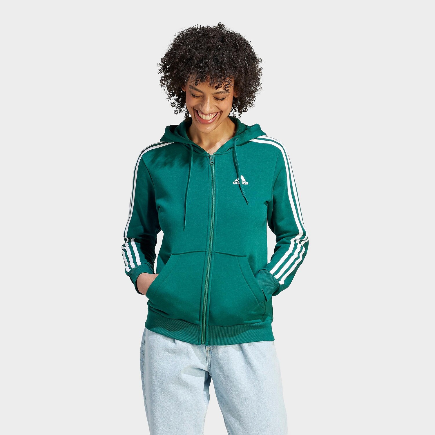 Женская флисовая худи с тремя полосками и молнией во всю длину adidas Essentials, зеленый
Женская флисовая худи с тремя полосками и молнией во всю длину adidas Essentials, зеленый