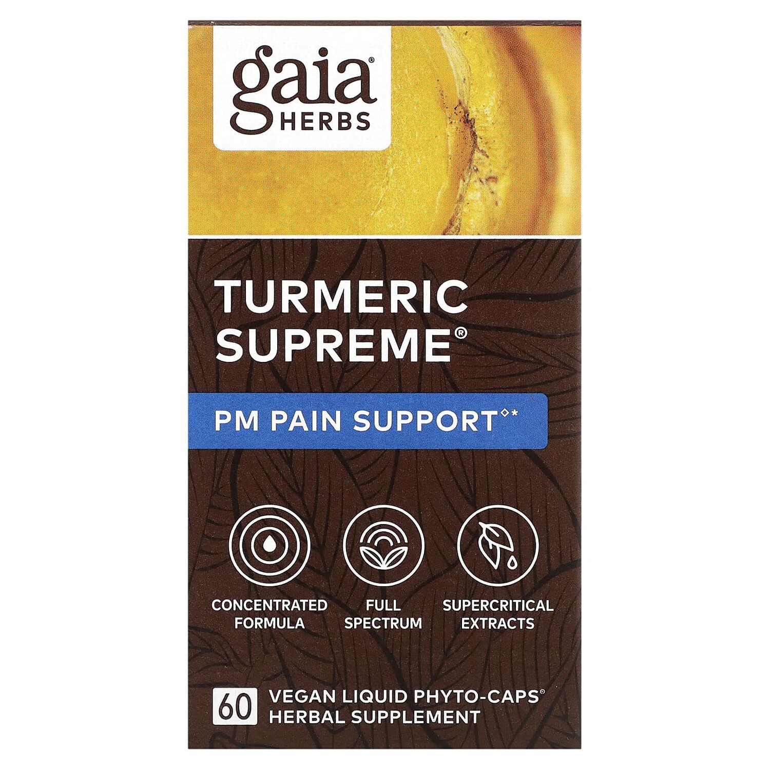 Turmeric Supreme, PM для поддержки боли, 60 веганских жидких фитокапсул, Gaia Herbs
Turmeric Supreme, PM для поддержки боли, 60 веганских жидких фитокапсул, Gaia Herbs