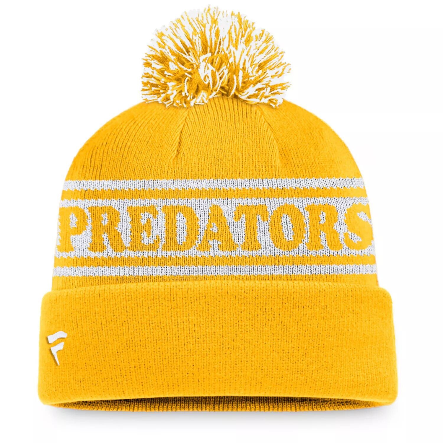 Мужская винтажная спортивная вязаная шапка Fanatics с золотым логотипом Nashville Predators с манжетами и помпоном
Мужская винтажная спортивная вязаная шапка Fanatics с золотым логотипом Nashville Predators с манжетами и помпоном