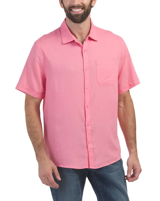 Однотонная рубашка из льняной смеси с короткими рукавами Magaschoni, цвет Flamingo
Однотонная рубашка из льняной смеси с короткими рукавами Magaschoni, цвет Flamingo