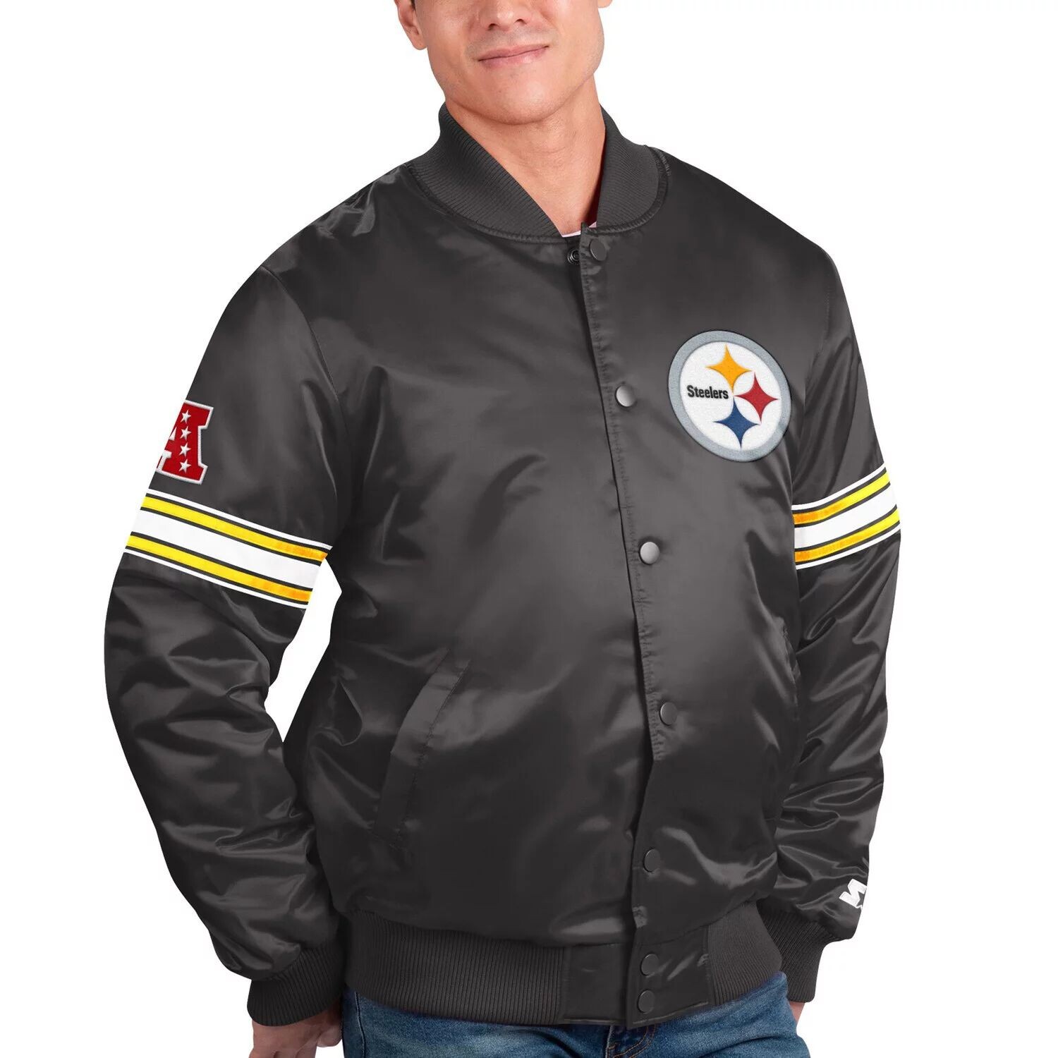 Мужская черная куртка с кнопками Pittsburgh Steelers The Pick and Roll Starter, Черный
Мужская черная куртка с кнопками Pittsburgh Steelers The Pick and Roll Starter, Черный