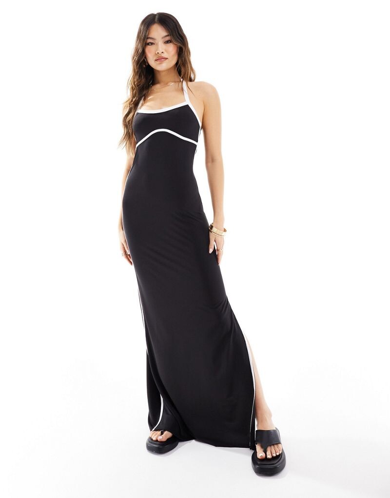 ASOS DESIGN – черное платье макси с воротником-бретелькой и контрастной окантовкой
ASOS DESIGN – черное платье макси с воротником-бретелькой и контрастной окантовкой
