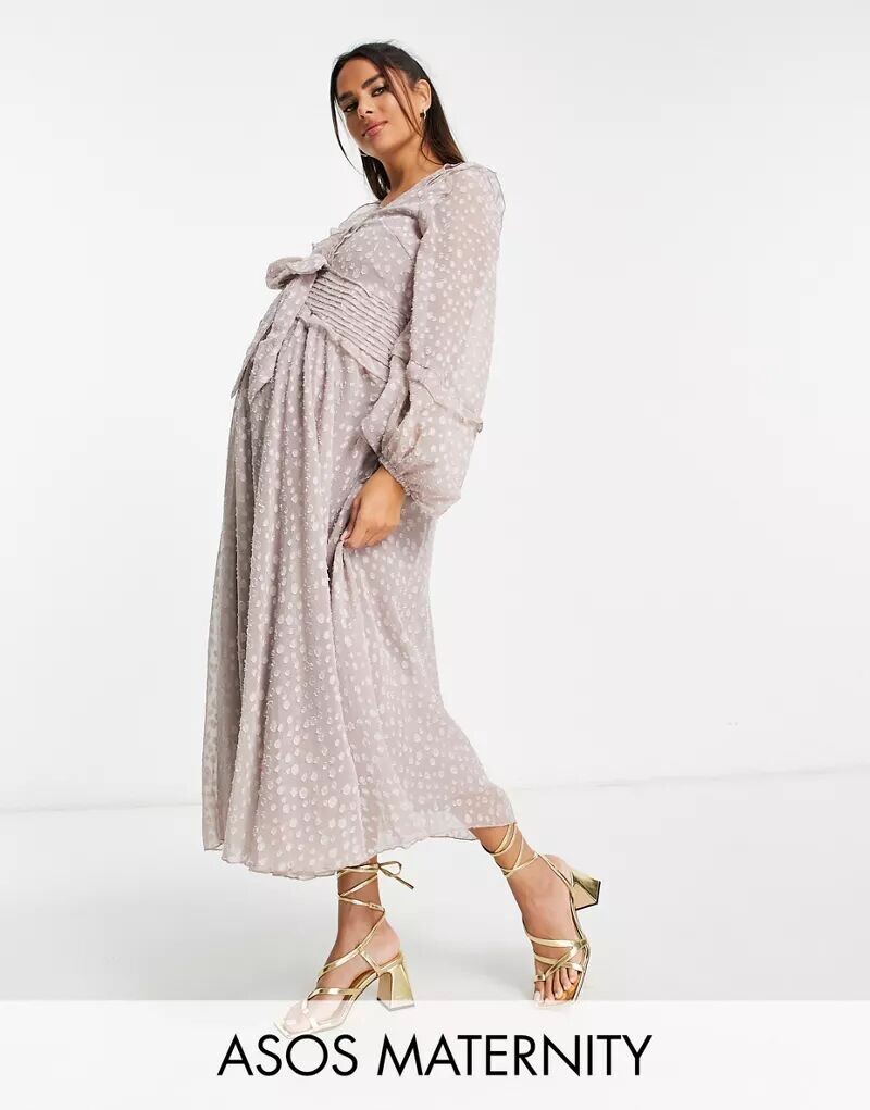 Сиреневое жаккардовое атласное платье миди в горошек с завязками ASOS DESIGN Maternity
Сиреневое жаккардовое атласное платье миди в горошек с завязками ASOS DESIGN Maternity