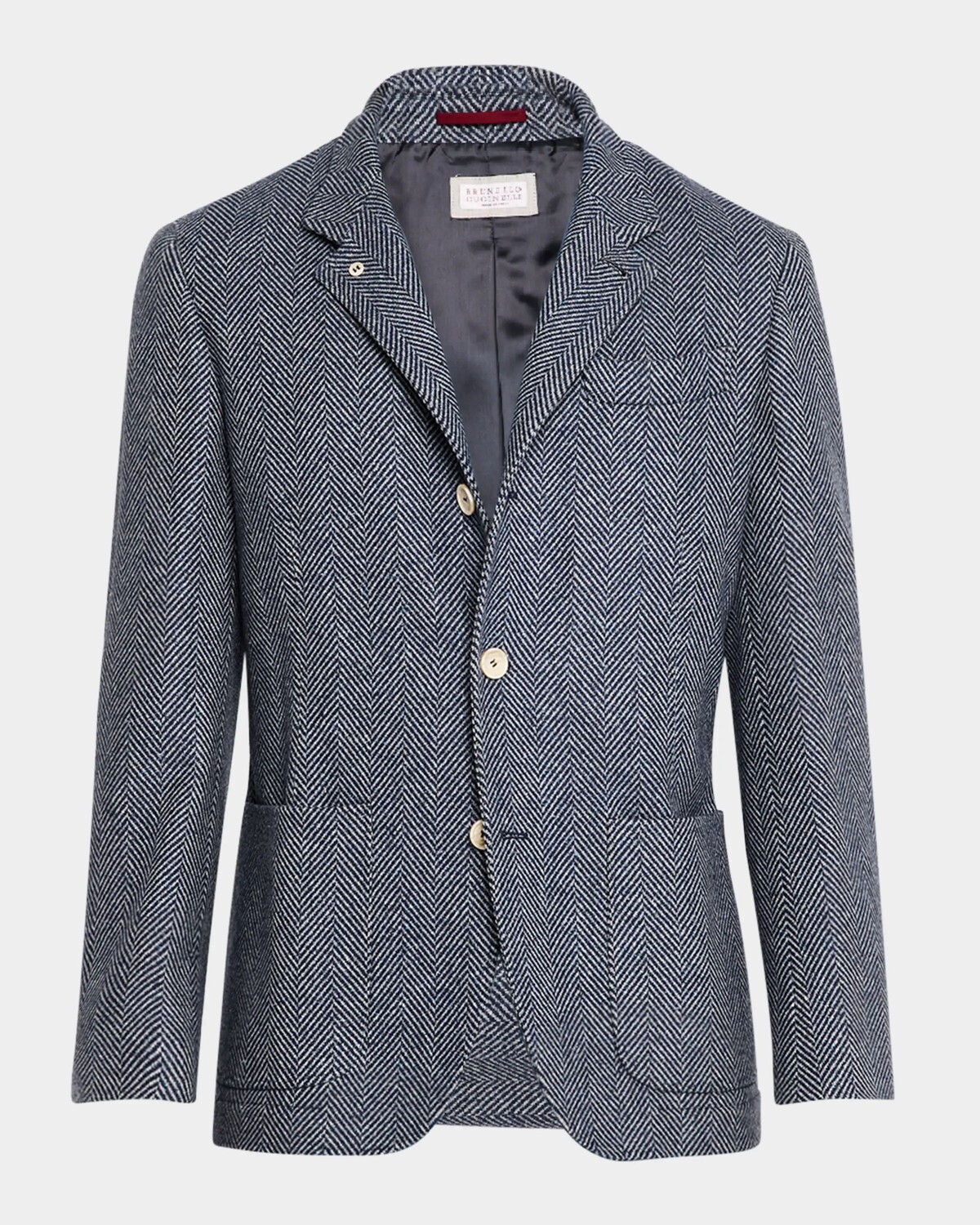 Мужской пиджак с воротником-шевроном Неру Brunello Cucinelli, цвет Denim Blue
Мужской пиджак с воротником-шевроном Неру Brunello Cucinelli, цвет Denim Blue