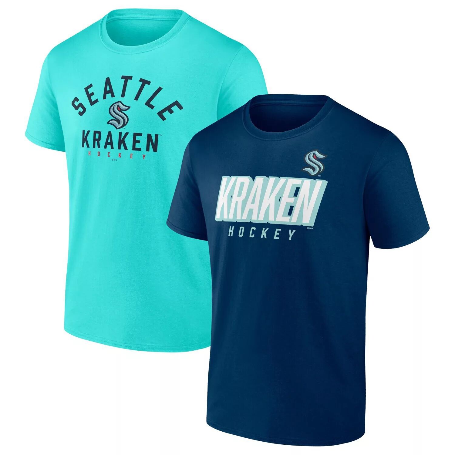 Мужской комплект из двух футболок с фирменным логотипом Fanatics Deep Sea Blue/Light Blue Seattle Kraken Wordmark
Мужской комплект из двух футболок с фирменным логотипом Fanatics Deep Sea Blue/Light Blue Seattle Kraken Wordmark