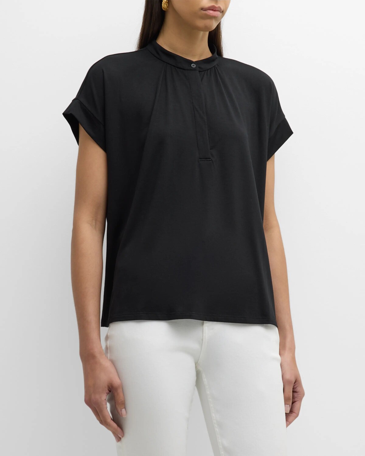 Топ из джерси с воротником-стойкой и сборками на пуговицах Eileen Fisher, цвет Black
Топ из джерси с воротником-стойкой и сборками на пуговицах Eileen Fisher, цвет Black