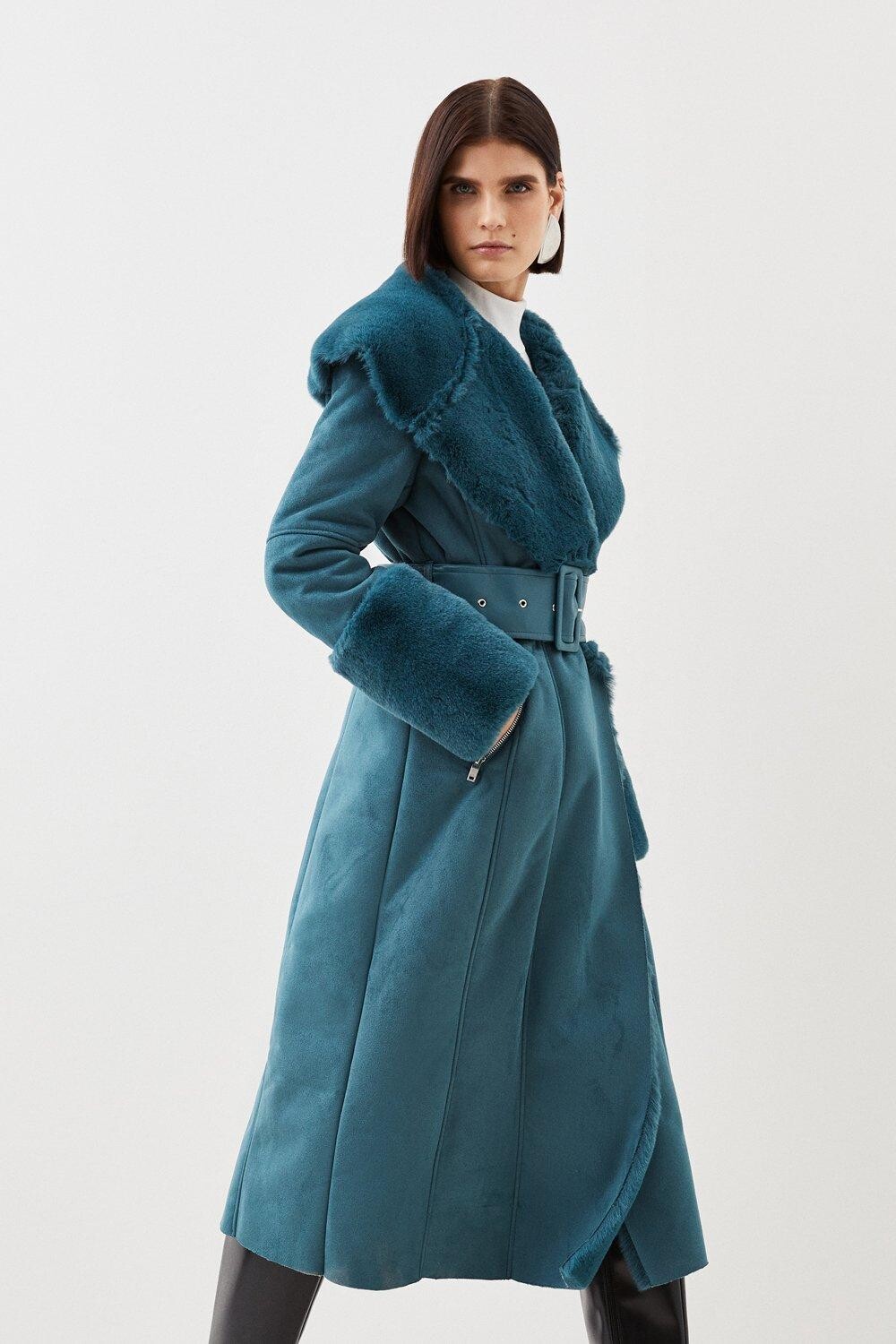 Длинное пальто с поясом и воротником из искусственной овчины Karen Millen, зеленый
Длинное пальто с поясом и воротником из искусственной овчины Karen Millen, зеленый