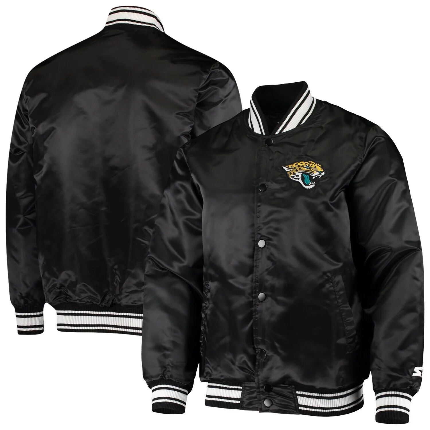 Мужская черная атласная университетская куртка с длинными кнопками Jacksonville Jaguars Locker Room Starter
Мужская черная атласная университетская куртка с длинными кнопками Jacksonville Jaguars Locker Room Starter
