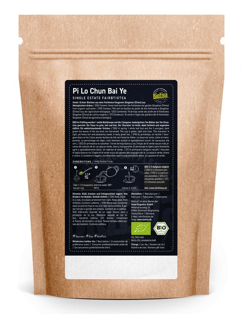 Чай зеленый Biotiva Пи Ло Чун 500г из органического земледелия Good Organics Gmbh
Чай зеленый Biotiva Пи Ло Чун 500г из органического земледелия Good Organics Gmbh