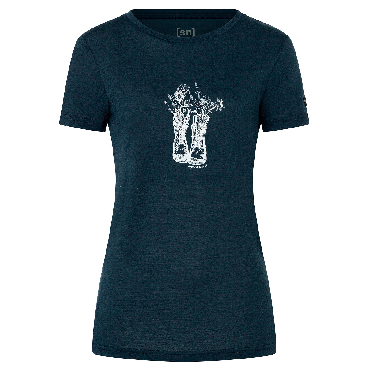 Рубашка из мериноса Super Natural Women's Flower Boots Tee, цвет Blueberry/Natural White 
Рубашка из мериноса Super Natural Women's Flower Boots Tee, цвет Blueberry/Natural White