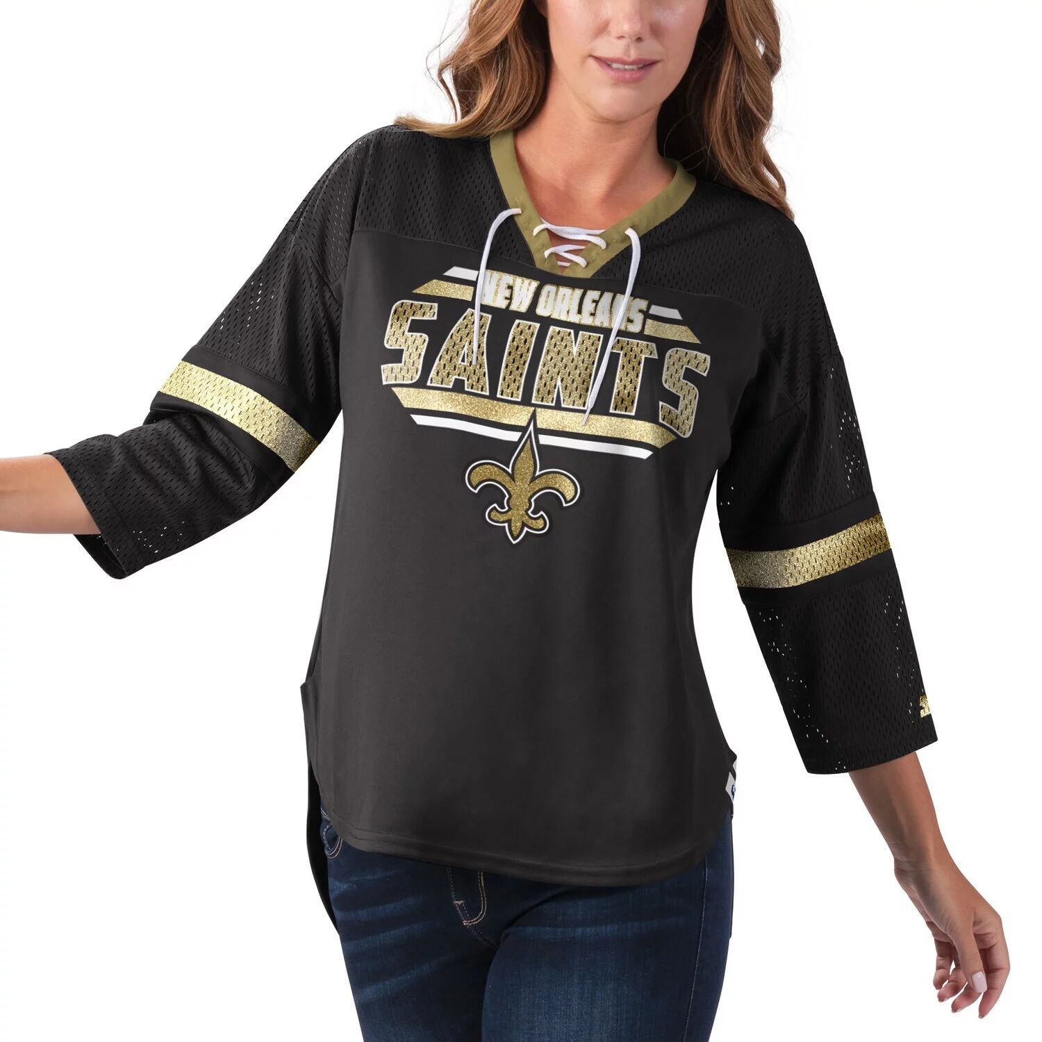 Женская начальная черная футболка New Orleans Saints Lead Game на шнуровке с v-образным вырезом и рукавами 3/4 Starter, Черный
Женская начальная черная футболка New Orleans Saints Lead Game на шнуровке с v-образным вырезом и рукавами 3/4 Starter, Черный