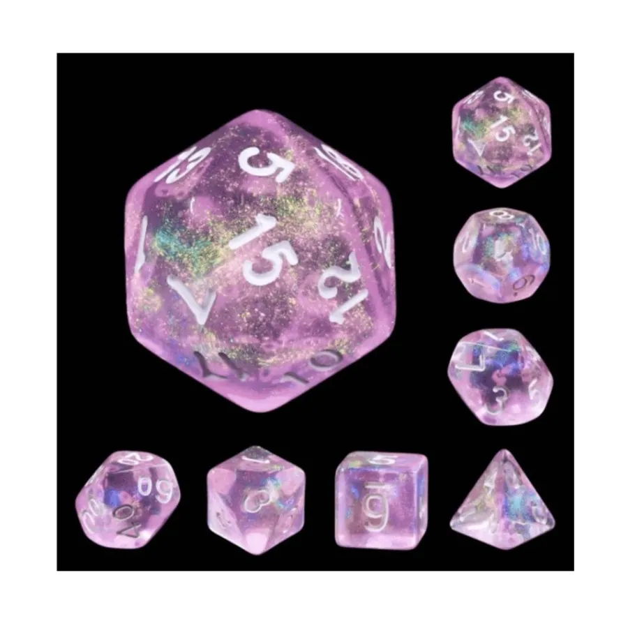 Набор Poly — фиолетовые блестки с белым (7), Dice Sets - Resin/Acrylic - Blue, Green, & Purple (Foam Brain Games)
Набор Poly — фиолетовые блестки с белым (7), Dice Sets - Resin/Acrylic - Blue, Green, & Purple (Foam Brain Games)