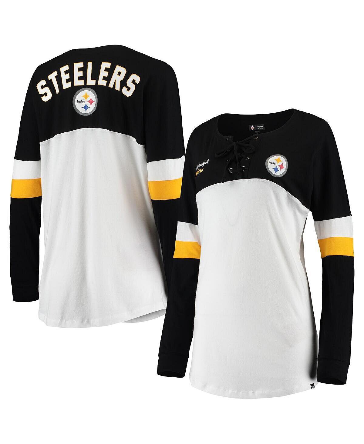 Женская бело-черная футболка Pittsburgh Steelers Athletic Varsity на шнуровке с v-образным вырезом и длинными рукавами New Era
Женская бело-черная футболка Pittsburgh Steelers Athletic Varsity на шнуровке с v-образным вырезом и длинными рукавами New Era