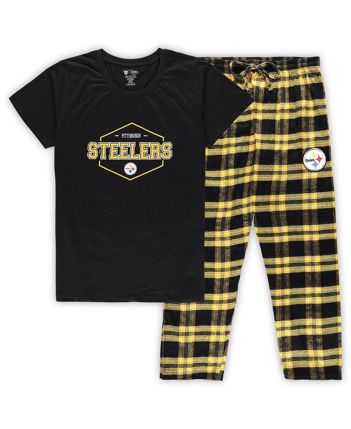 Женский комплект для сна из футболки и брюк больших размеров Pittsburgh Steelers черного и золотого цвета со значком больших размеров Concepts Sport
Женский комплект для сна из футболки и брюк больших размеров Pittsburgh Steelers черного и золотого цвета со значком больших размеров Concepts Sport