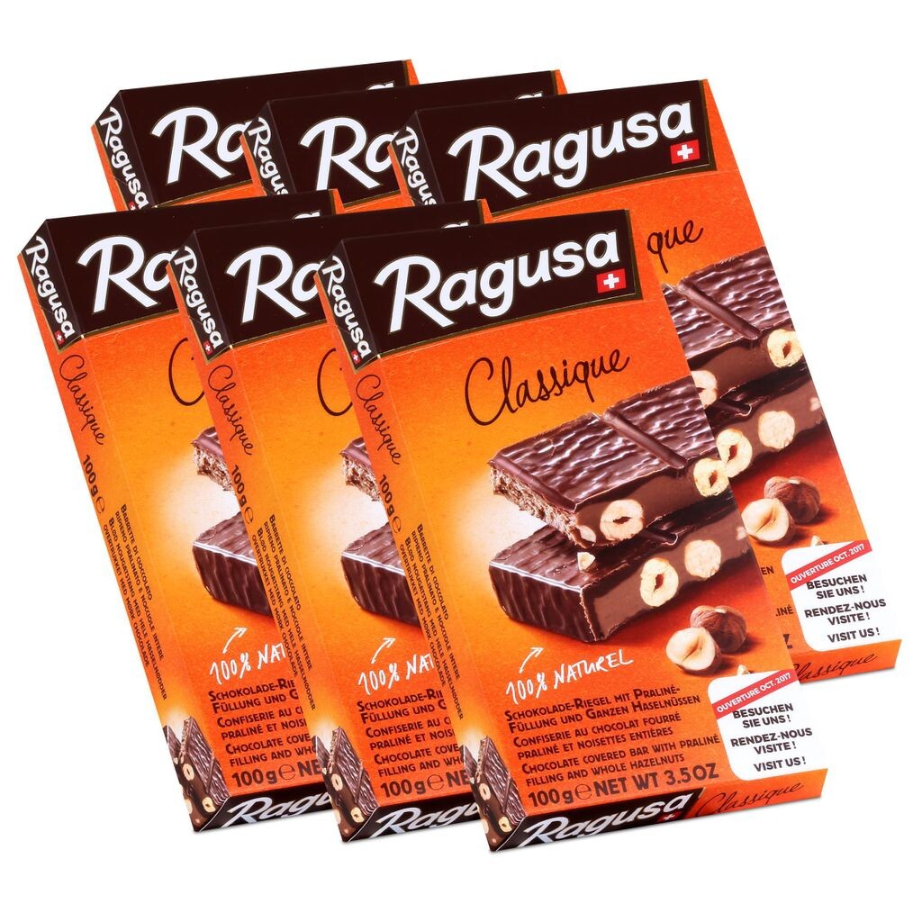 Шоколадные батончики Ragusa Classique с цельным фундуком 100 г (6 шт. в упаковке)
Шоколадные батончики Ragusa Classique с цельным фундуком 100 г (6 шт. в упаковке)