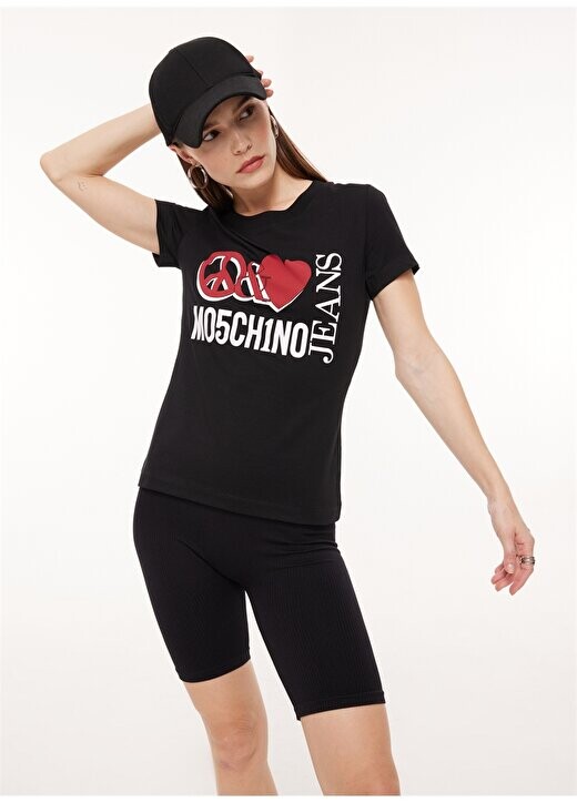 Черная женская футболка с круглым вырезом с принтом A0707 Moschino Jeans, черный
Черная женская футболка с круглым вырезом с принтом A0707 Moschino Jeans, черный