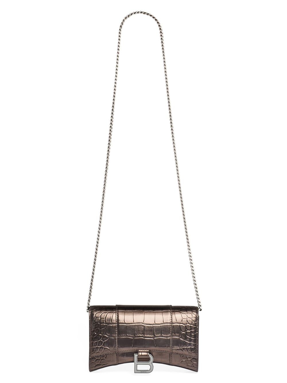 Кошелек Hourglass на цепочке с металлизированным тиснением под крокодила Balenciaga, бронзовый
Кошелек Hourglass на цепочке с металлизированным тиснением под крокодила Balenciaga, бронзовый