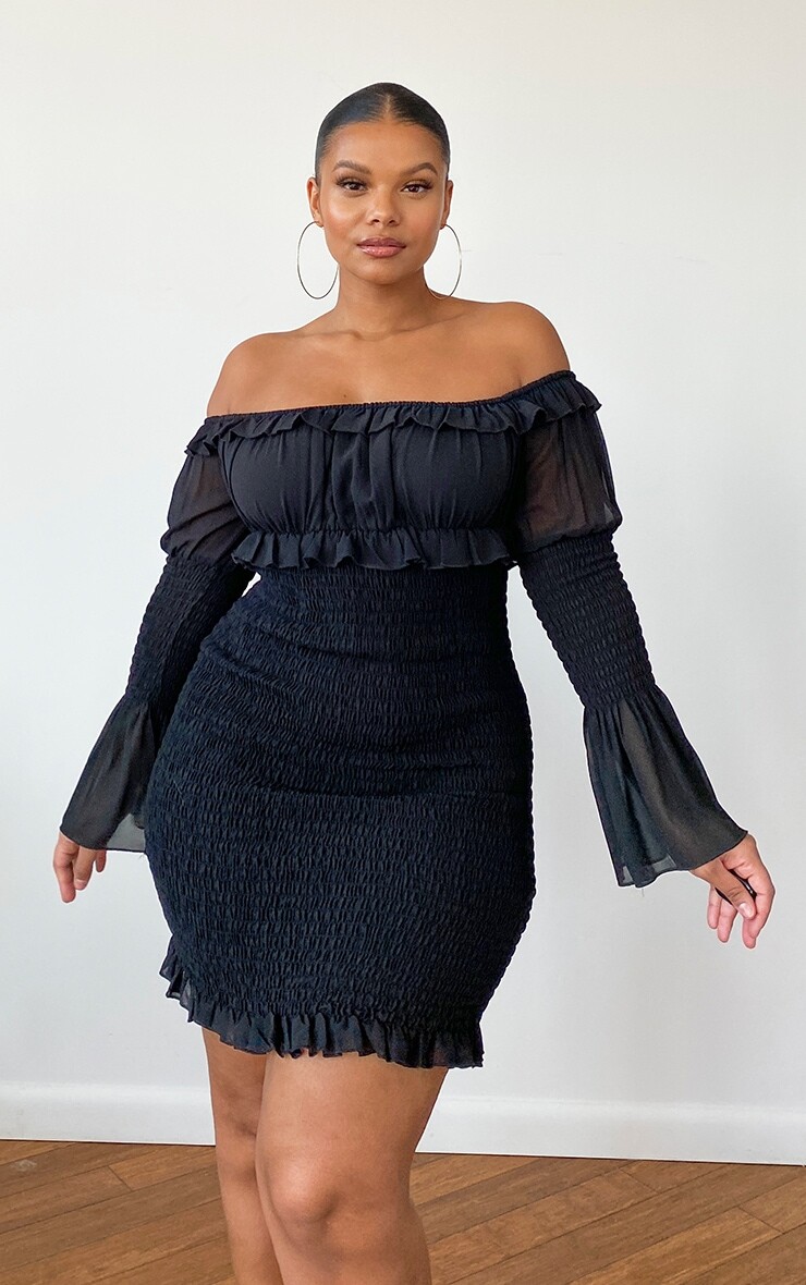 PrettyLittleThing Черное облегающее платье из шифона с гофрированными сборками Plus
PrettyLittleThing Черное облегающее платье из шифона с гофрированными сборками Plus