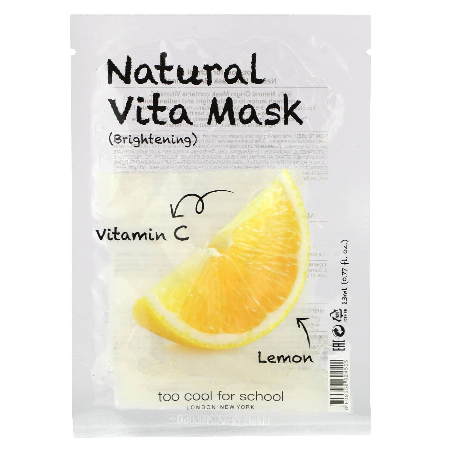Natural Vita Beauty Mask (Осветляющая) с витамином C и лимоном, 1 маска, 0,77 жидкой унции (23 мл), Too Cool for School
Natural Vita Beauty Mask (Осветляющая) с витамином C и лимоном, 1 маска, 0,77 жидкой унции (23 мл), Too Cool for School