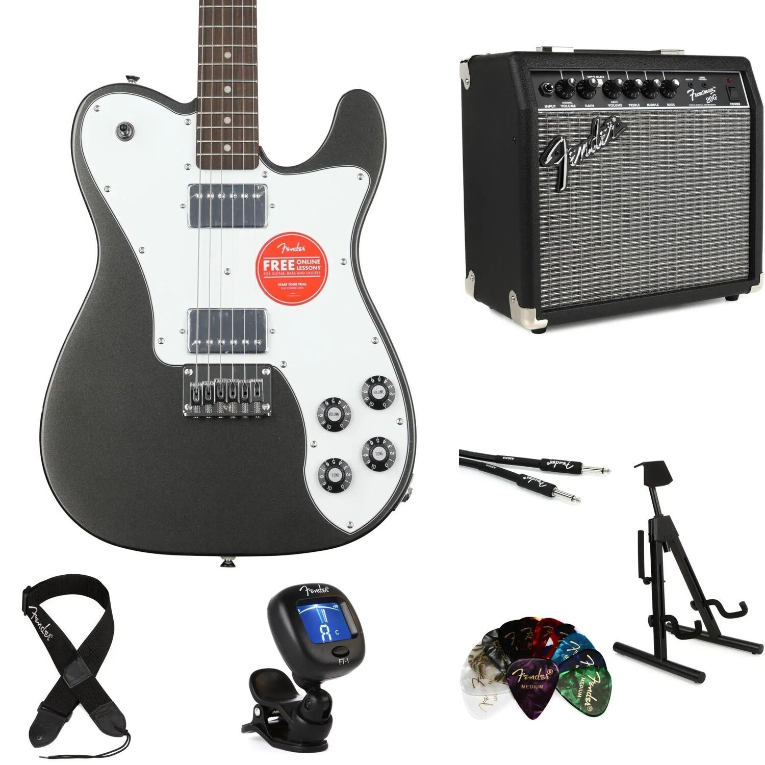 Комплект электрогитары Telecaster Deluxe серии Squier Affinity и комбинированного усилителя Frontman 20G — угольный морозный металлик с накладкой из лаврового листа
Комплект электрогитары Telecaster Deluxe серии Squier Affinity и комбинированного усилителя Frontman 20G — угольный морозный металлик с накладкой из лаврового листа