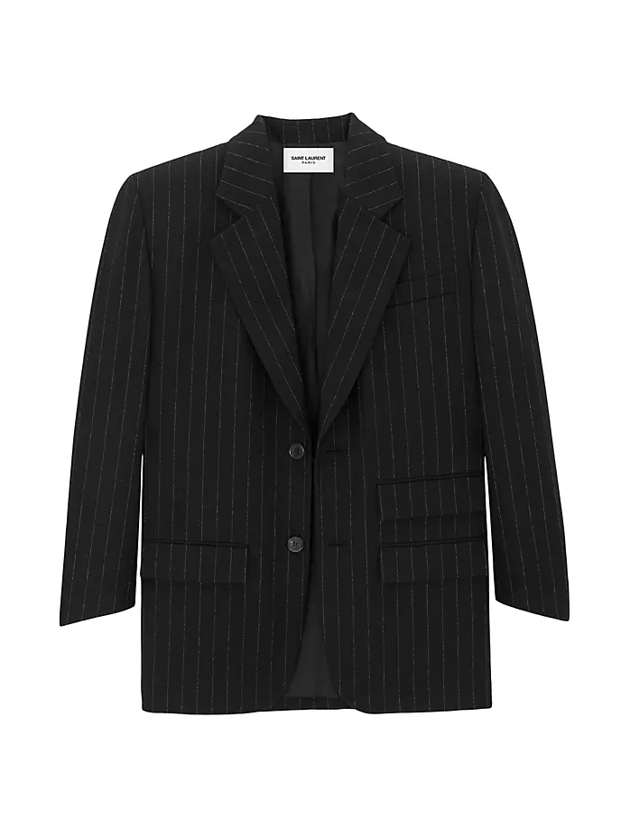 Куртка оверсайз из шерстяного фетра в тонкую полоску Saint Laurent, цвет noir craie
Куртка оверсайз из шерстяного фетра в тонкую полоску Saint Laurent, цвет noir craie