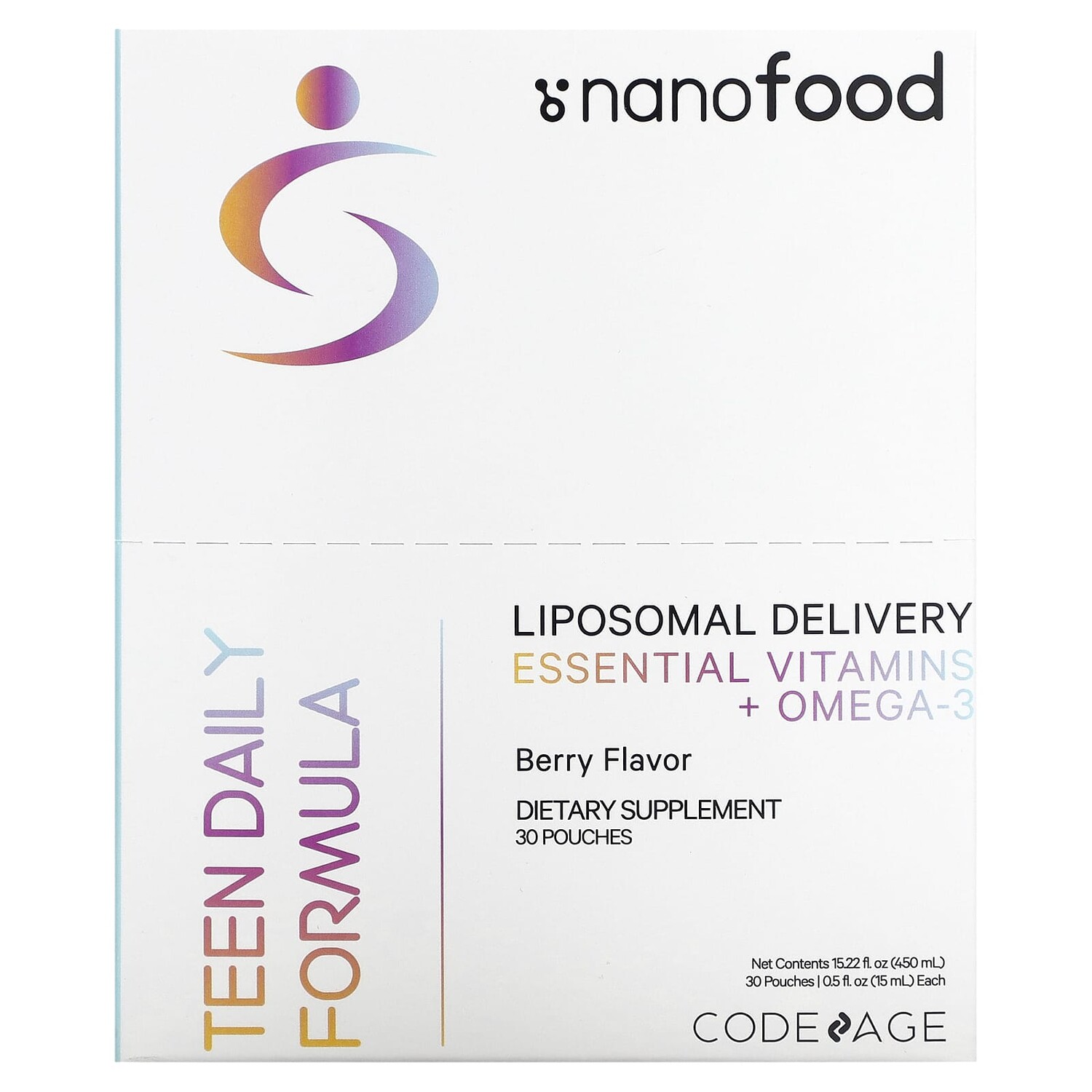 Nano Foods, ежедневная формула для подростков, липосомальная доставка, незаменимые витамины и омега-3, ягоды, 30 пакетиков по 15 мл (0,5 жидк. Унции), Codeage
Nano Foods, ежедневная формула для подростков, липосомальная доставка, незаменимые витамины и омега-3, ягоды, 30 пакетиков по 15 мл (0,5 жидк. Унции), Codeage