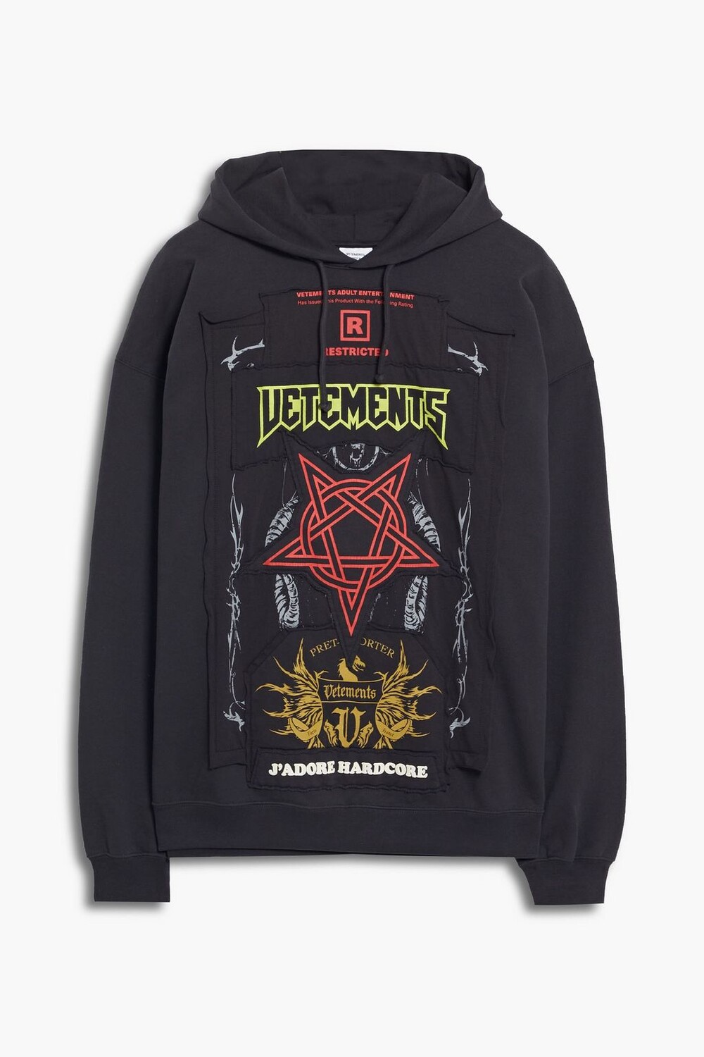 Толстовка из французского махрового хлопка с аппликацией и принтом VETEMENTS, черный
Толстовка из французского махрового хлопка с аппликацией и принтом VETEMENTS, черный