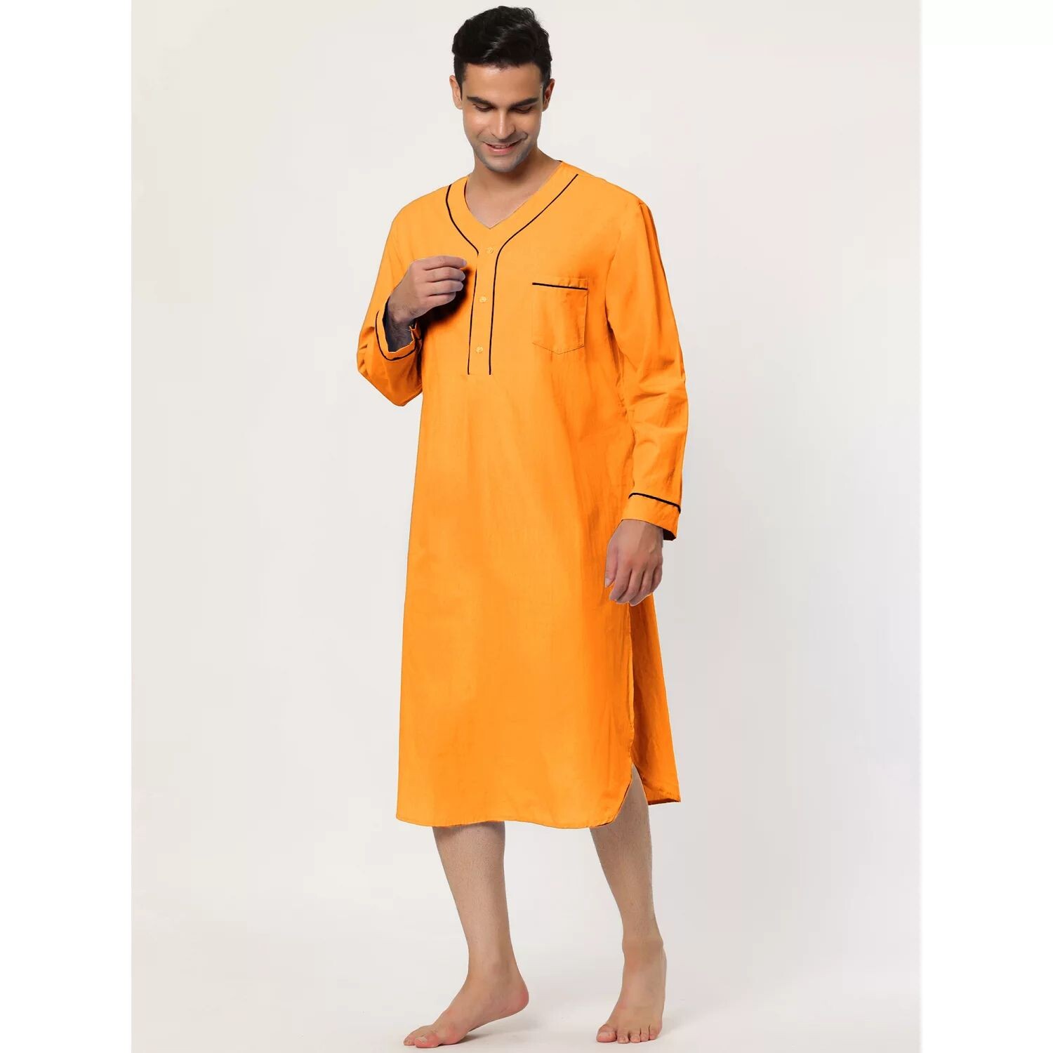 Мужская ночная рубашка, хлопковая рубашка для сна, ночная рубашка с длинными рукавами, одежда для сна Lars Amadeus 
Мужская ночная рубашка, хлопковая рубашка для сна, ночная рубашка с длинными рукавами, одежда для сна Lars Amadeus