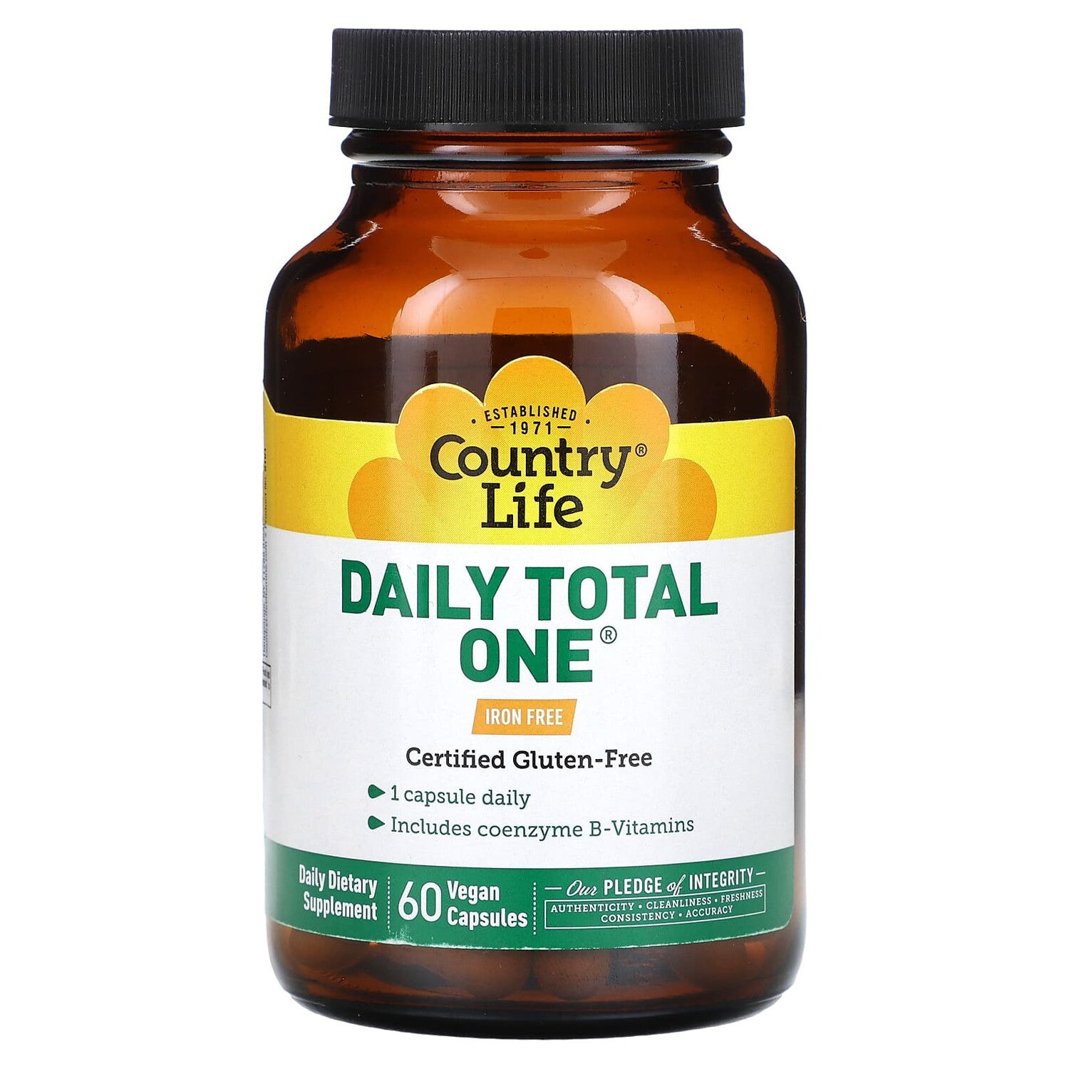 Daily Total One, мультивитаминный комплекс, без железа, 60 веганских капсул, Country Life
Daily Total One, мультивитаминный комплекс, без железа, 60 веганских капсул, Country Life