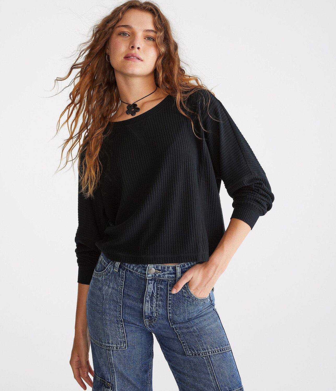 Двухсторонняя уютная вафельная футболка с длинными рукавами Aeropostale, черный
Двухсторонняя уютная вафельная футболка с длинными рукавами Aeropostale, черный