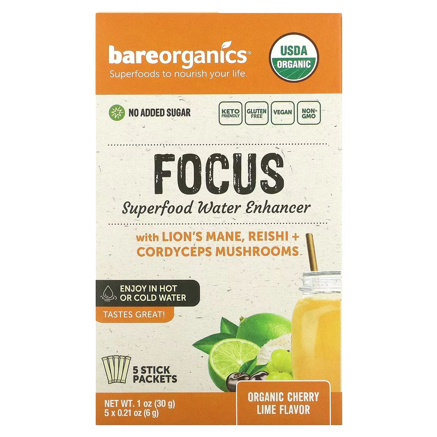 Суперпродукты BareOrganics Focus Superfood Water Enhancer Organic Cherry Lime, 5 пакетиков
Суперпродукты BareOrganics Focus Superfood Water Enhancer Organic Cherry Lime, 5 пакетиков