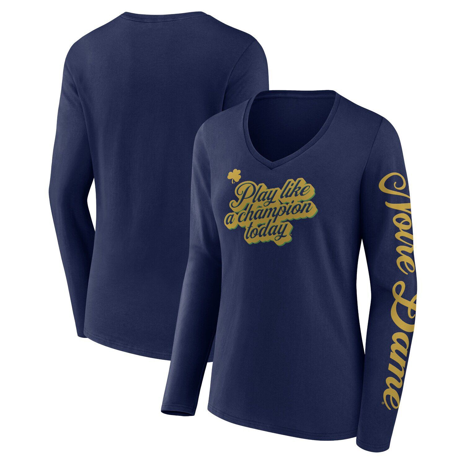 Женская темно-синяя футболка Fanatics с фирменным логотипом Notre Dame Fighting Irish Play Like a Champion Today 2-Hit с V-образным вырезом и длинными рукавами Fanatics, Синий
Женская темно-синяя футболка Fanatics с фирменным логотипом Notre Dame Fighting Irish Play Like a Champion Today 2-Hit с V-образным вырезом и длинными рукавами Fanatics, Синий