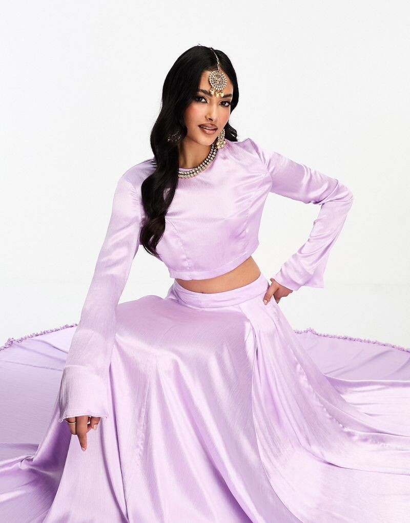 Kanya London Bridesmaid Сиренево-лавандовый укороченный топ с длинными рукавами в стиле Lehenga
Kanya London Bridesmaid Сиренево-лавандовый укороченный топ с длинными рукавами в стиле Lehenga