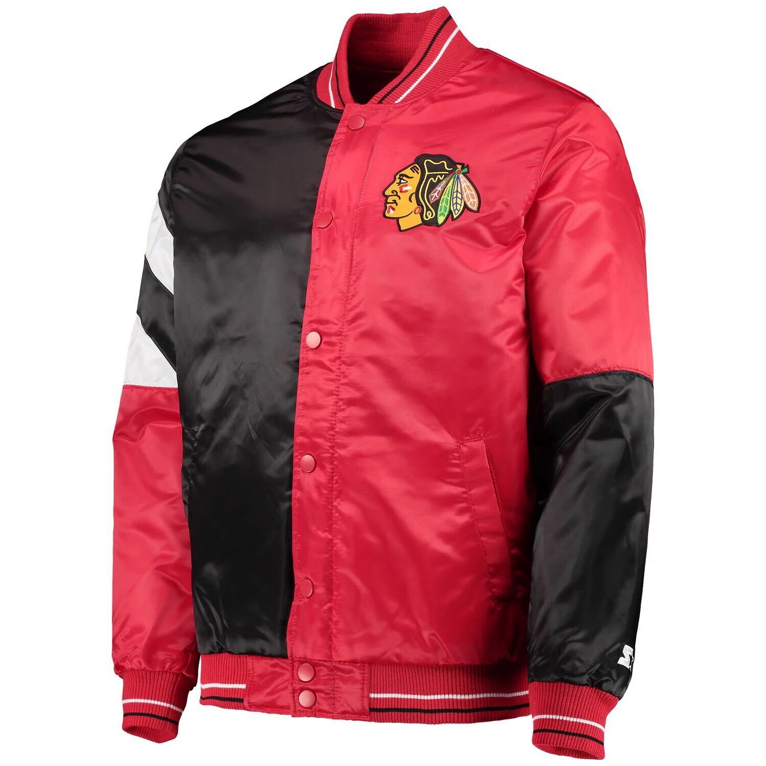Мужская красно-черная атласная куртка с длинными кнопками Chicago Blackhawks The Leader Varsity Starter
Мужская красно-черная атласная куртка с длинными кнопками Chicago Blackhawks The Leader Varsity Starter