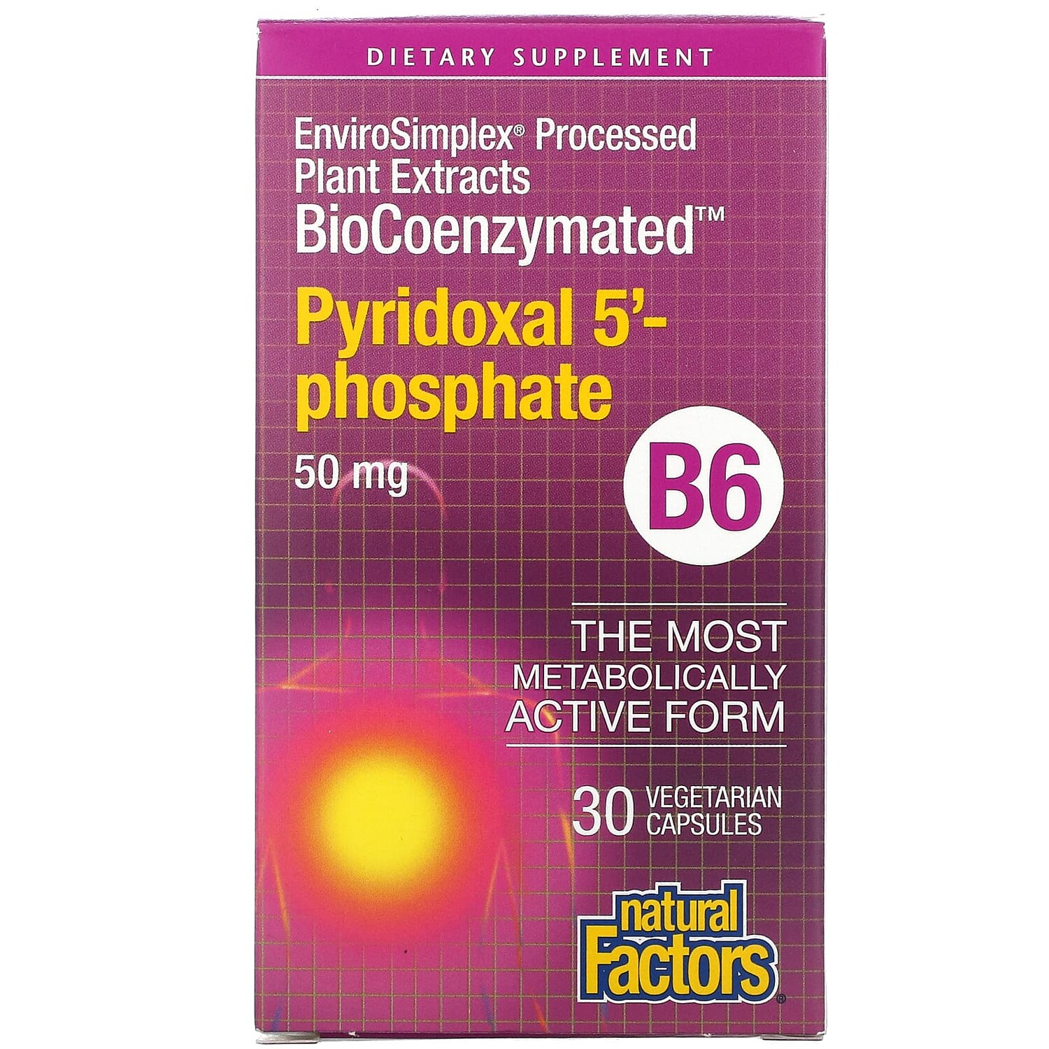BioCoenzymated, B6, пиридоксал-5-фосфат, 50 мг, 30 вегетарианских капсул, Natural Factors
BioCoenzymated, B6, пиридоксал-5-фосфат, 50 мг, 30 вегетарианских капсул, Natural Factors