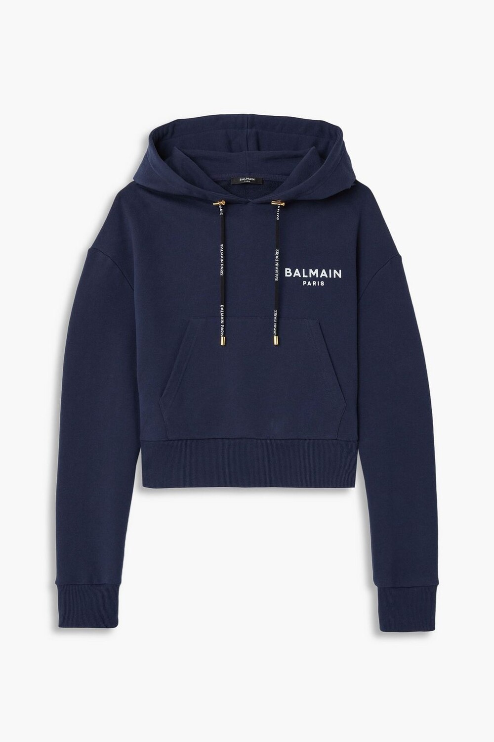 Укороченное худи из французской хлопковой махры с логотипом BALMAIN, нави
Укороченное худи из французской хлопковой махры с логотипом BALMAIN, нави