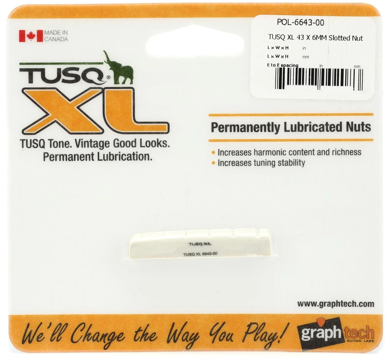 Graph Tech PQL-6643-00 Белый гайка для электрогитары TUSQ XL с прорезями — длина 43 мм, ширина 6 мм
Graph Tech PQL-6643-00 Белый гайка для электрогитары TUSQ XL с прорезями — длина 43 мм, ширина 6 мм
