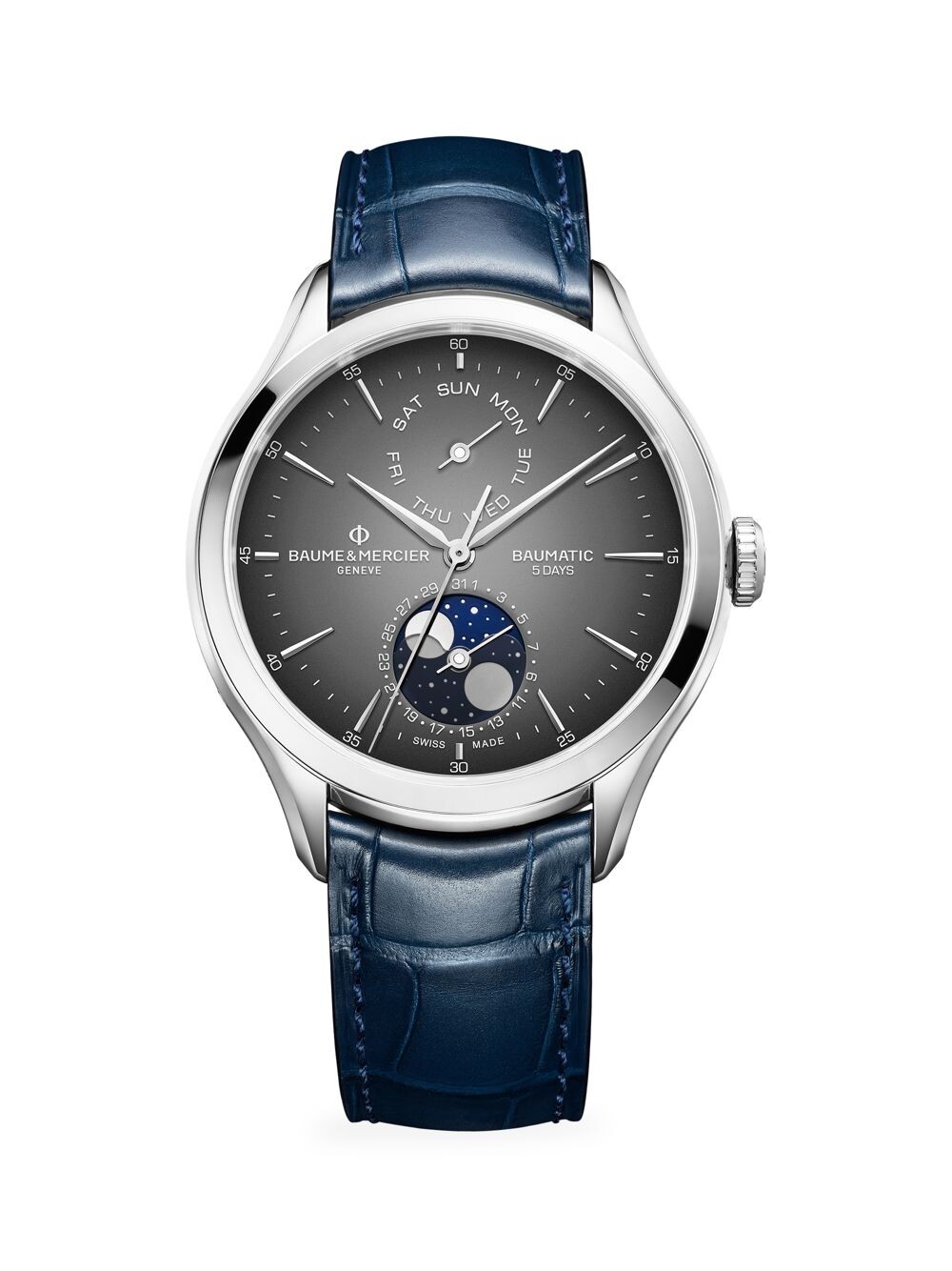 Часы с хронометром Day-Date Moon Phase Clifton Baumatic из нержавеющей стали и ремешком из кожи аллигатора Baume & Mercier, зеленый
Часы с хронометром Day-Date Moon Phase Clifton Baumatic из нержавеющей стали и ремешком из кожи аллигатора Baume & Mercier, зеленый