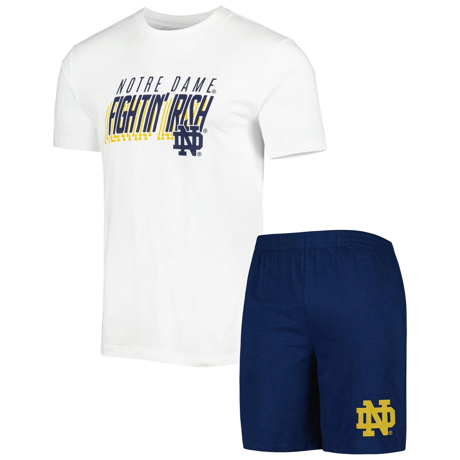 Мужской комплект из футболки и шорт темно-синего/белого цвета Notre Dame Fighting Irish Downfield Concepts Sport, Синий
Мужской комплект из футболки и шорт темно-синего/белого цвета Notre Dame Fighting Irish Downfield Concepts Sport, Синий