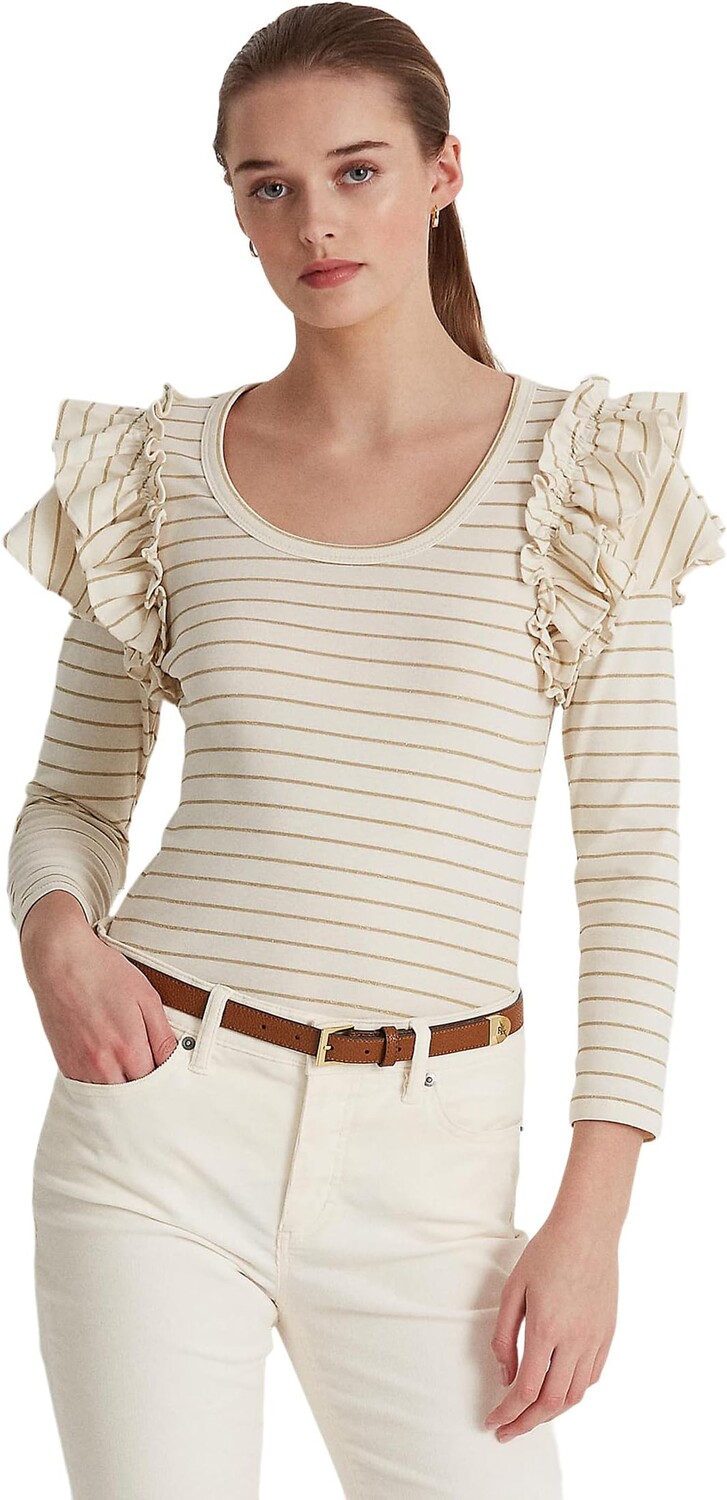 Трикотажный топ в металлизированную полоску с рюшами LAUREN Ralph Lauren, цвет Mascarpone Cream/Gold
Трикотажный топ в металлизированную полоску с рюшами LAUREN Ralph Lauren, цвет Mascarpone Cream/Gold